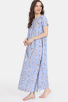 Zivame Pretty Florals Woven Full Length Nightdress - Cashmere Blue — thumbnail 2